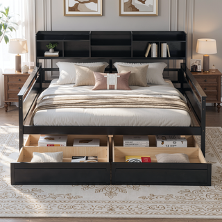 Sunvega Twin Size Daybed with Wood Slat Support, Bedside Shelf, and Two Drawers