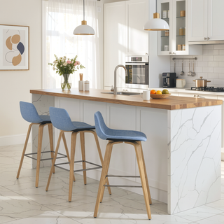 Sunvega Denim Blue Bentwood Bar Stools with Chrome Footrest Set of 2