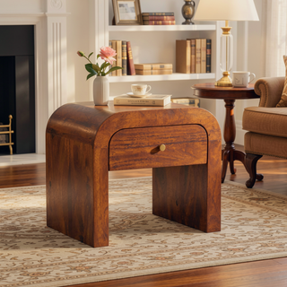 Sunvega Chestnut Brown Solid Wood Darcy Bedside Table with One Drawer