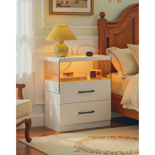 Sunvega Modern LED Nightstand with Adjustable Lights and 2 Drawers for Bedroom
