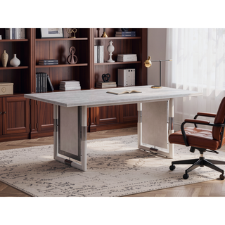 Sunvega Modern Natural Finish Dining Table with Double Pedestal Base