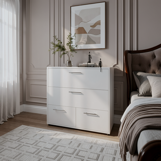 Sunvega Modern White Dresser with 4 Spacious Drawers for Bedroom