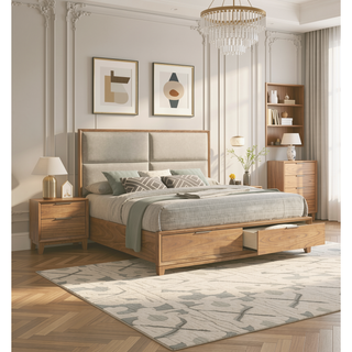 Sunvega Contemporary Nightstand with Two Drawers in Natural Wood Finish