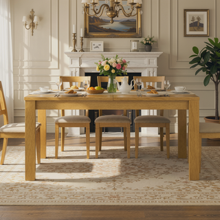 Sunvega Transitional Extendable Dining Table in Oak Veneer with Concealed Leaf