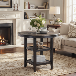 Sunvega Transitional Gray 5-Piece Counter Height Dining Set with Round Table