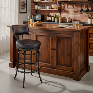 Sunvega Swivel Bar or Counter Stool with Brown Faux Leather in Mocha Finish