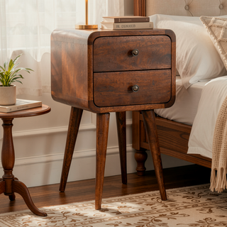 Sunvega Solid Mango Wood Nightstand with 2 Drawers and Curved Edges