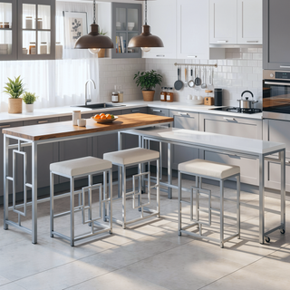 Sunvega Modern Silver Metal and White Five-Piece Counter Height Dining Set