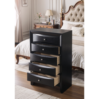 Sunvega Black Finish Chest with Five Spacious Drawers and Elegant Okume Veneer Top