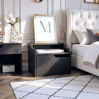 Sunvega Floating Nightstand with Single Drawer and Double-Tiered Shelf Surfaces for Bedroom