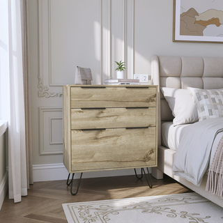 Sunvega Light Oak Finish 3-Drawer Dresser with Superior Top and Steel Legs