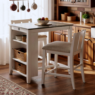 Sunvega Counter Height Dining Set with Display Shelf USB Ports and Fabric Chairs