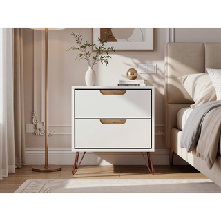 Sunvega Mid-Century Modern Nightstand with Spacious Drawers and Metal Legs