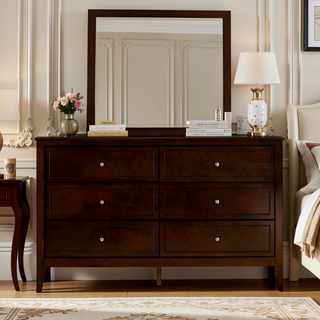 Sunvega Fully Assembled 6 Drawer Dresser with French Dovetail Wood Veneer Finish