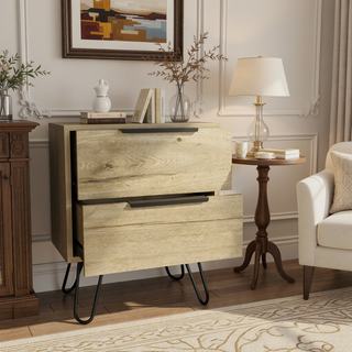 Sunvega Modern Black Wengue Finish Nightstand with Two Drawers and Hairpin Legs