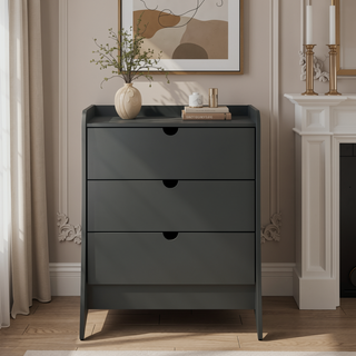Sunvega Mid-Century Modern White Nightstand with 3 Spacious Drawers for Bedroom