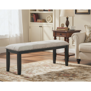 Sunvega Transitional Upholstered Dining Bench with Nailhead Tufted Seat and Black Legs