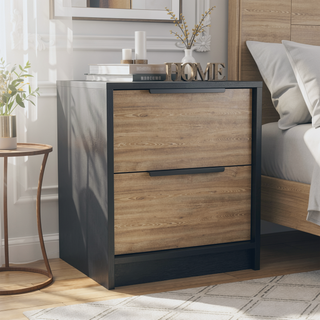 Sunvega 18 Inch High Modern Nightstand with Two Drawers and Metal Hardware