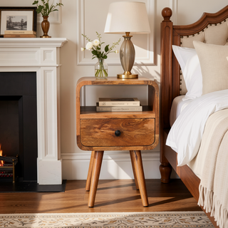 Sunvega Mini Oak-ish Curve Nightstand with 1 Drawer and Open Slot
