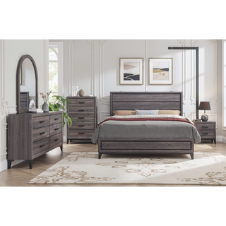 Sunvega Rustic Transitional Style 6 Drawer Dresser with Dark Grey Foil Finish