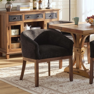 Sunvega Mid Century Modern Upholstered Barrel Dining Chair with Arms and Natural Hardwood Frame