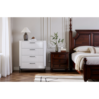 Sunvega White 4 Drawer Chest with Reeded Fronts and Metal Accent Base