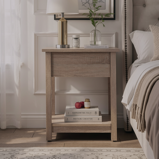 Sunvega Modern Gray Nightstand with Durable Construction for Bedroom