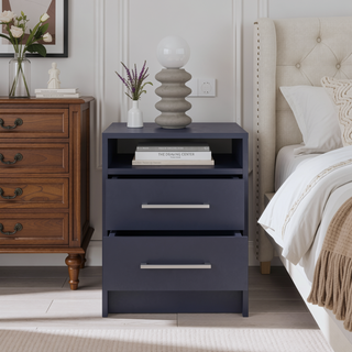 Sunvega Modern Nightstand with Two Spacious Drawers and Metal Handles for Bedroom
