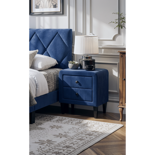 Sunvega Navy Blue Velvet Modern Nightstand with 2 Drawers for Bedroom Furniture