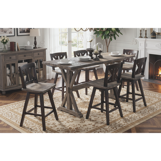 Sunvega Solid Rubberwood Counter Height Dining Table with Distressed Gray Finish