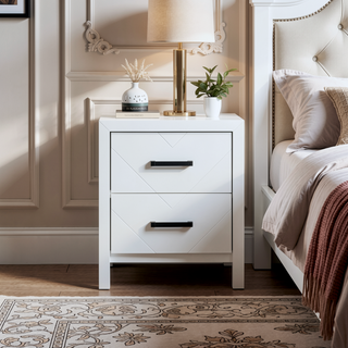 Sunvega Fully Assembled Nightstand with V Shape Embossing and Black Handles