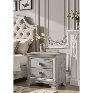 Sunvega Contemporary Glam Light Gray Brown Nightstand with Mirrored Accents and 2 Drawers