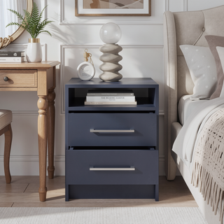 Sunvega Modern Nightstand with Two Spacious Drawers and Metal Handles for Bedroom
