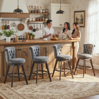 Sunvega 360° Swivel Bar Stools Set of 2 with Back and Hand - Tufted Button Trimmed Edges