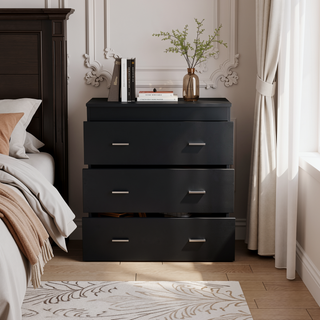 Sunvega 33 Inch White Three Drawer Dresser with Metal Handles and Superior Top