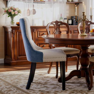 Sunvega Modern Tufted PU and Velvet Upholstered Dining Chair with Wood Legs and Nailhead Trim
