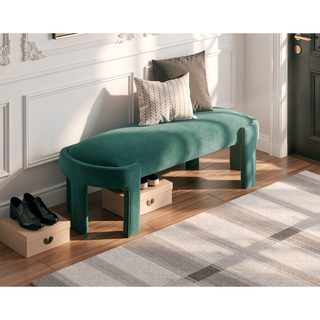 Sunvega Green Velvet Upholstered Bench with Foam Cushioned Seat and Durable Plywood Frame