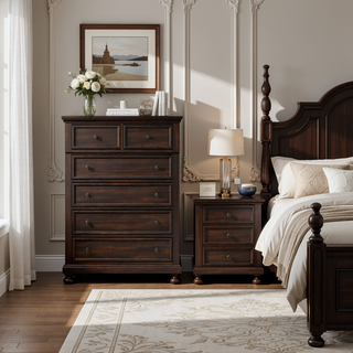 Sunvega Dark Cherry Finish Transitional Design Five Storage Drawer Chest