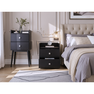 Sunvega Aura Nightstand End Table with Two Drawers and Metal Handle -Black
