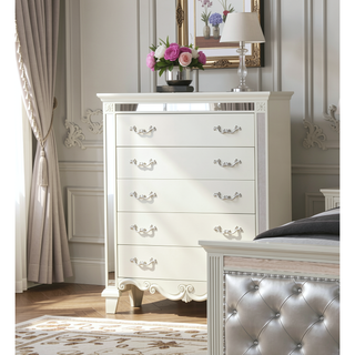 Sunvega White Milan Mirror Framed Wood Chest with Spacious Storage Drawers