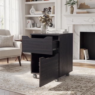 Sunvega Compact Nightstand with Door and Drawer for Small Spaces
