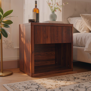 Sunvega Large Modern Nightstand with Drawer Storage Fluted Bedside Table for Bedroom