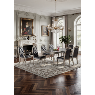 Sunvega Antique Design Silver Grey Finish Rubberwood Formal Dining Table