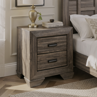 Sunvega Weathered Grey Grain 2-Drawer Nightstand with Rustic Vintage Appeal for Bedroom