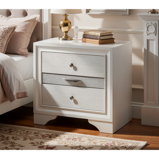 Sunvega Contemporary Gray Nightstand with Silver Accents and Hidden Jewelry Drawer