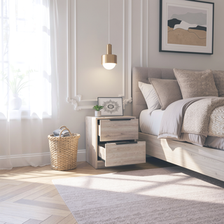 Sunvega Modern Light Grey Nightstand with Two Smooth Drawers for Storage