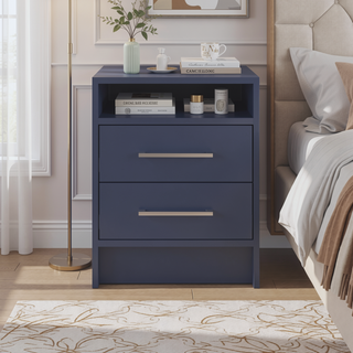 Sunvega Modern Kronos Blue Nightstand with 2 Spacious Drawers and Open Shelf