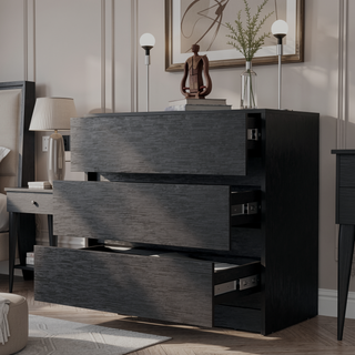Sunvega Modern 3 Drawer Dresser with Wood Top for Bedroom Storage