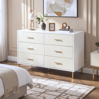 Sunvega Modern Nightstand with Patterned Drawer Fronts and Three Spacious Storage Drawers