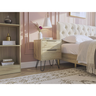 Sunvega Nightstand with Two Drawers and Four Steel Hairpin Legs
